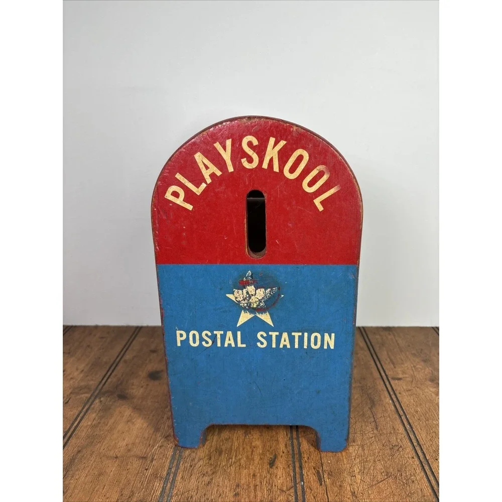 Vintage Wooden Playskool Postal Station Mailbox 10.5 Inches Tall No Blocks
